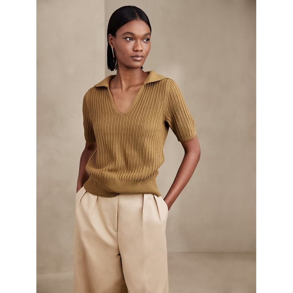 Banana Republic Kina Cotton Sailor Ribbed Sweater Whiskey Brown Sz Large SS